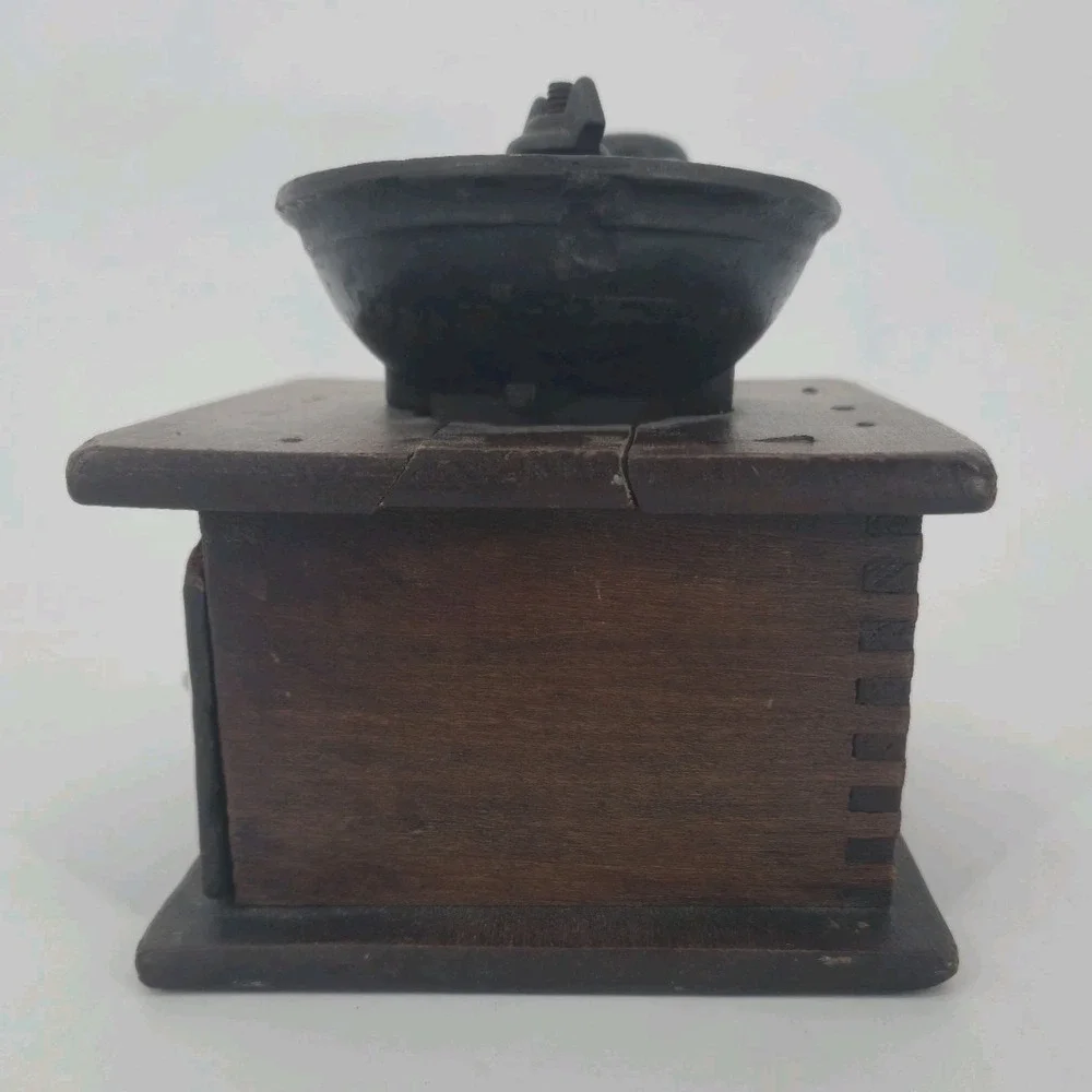 Antique Wooden Coffee Grinder Cast Iron Hand Crank Mill Porcelain Knob Vintage
